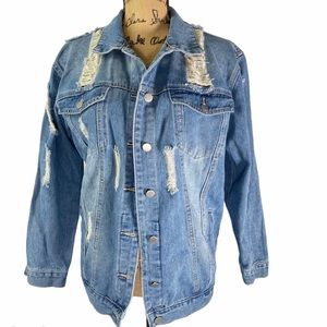 MMC trucker Distressed over size denim jean jacket light mineral wash small
